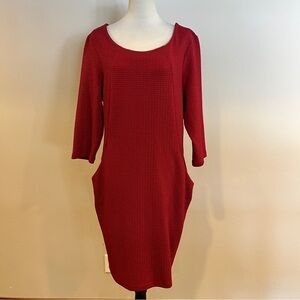 Sharagano Red Textured 3/4 sleeves Midi Dress with Pockets size 16